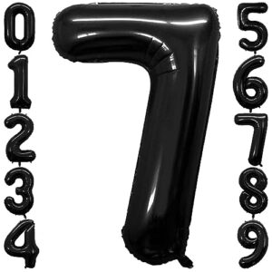 7 Number Balloon Black 40 inch Big Foil Mylar 7th Balloons for 7 Year Old Boy Girl Birthday Party Decorations Wedding Anniversary Events Supplies