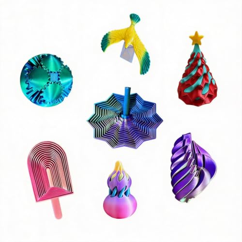 7PCS 3D Printed Star Spiral Fidget Toy with Detachable Handle, Dual Motion Toy with Auditory Feedback, Color-Changing Stress Relief Toy for Adults, Teens, ADHD, Office Desk(Random Color)