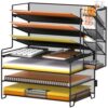 7 Tier File Organizer for Desk with Pen Holder, Black
