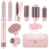 8-in-1 Hair Styler & Hair Dryer Brush Set, Dual Voltage Ionic Blow Dryer with Wrap Curlers & Hair Straightener, Fast Drying Volumizing Curling Straightening, No Heat Damage, Gifts for Women