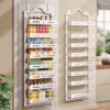 8-Tier Pantry Door Organizer, Large 2 IN 1 Wall Mount or Over The Door Pantry Organizer, Pantry Door Spice Rack with Adjustable Baskets, Over Door Organizer for Kitchen,（72.6×17.1×5.1in, White)