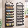 8-Tier Pantry Door Organizer, Large 2 IN 1 Wall Mount or Over The Door Pantry Organizer, Pantry Door Spice Rack with Adjustable Baskets, Over Door Organizer for Kitchen,（72.6×17.1×5.1in,Black)