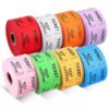 8000 Multicolor Raffle Tickets - 8 Double Rolls of 1000 Tickets Each, Consecutively Numbered 50/50, 1x2 Inch, for Party, Concert, Carnival, Event
