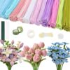 800Pcs Pipe Cleaners Flower Making Kit, 13 Colors Craft Stem Set with Instruction, Floral Tapes, Hot Glue Sticks & Gift Ribbon for DIY Bouquet, Birthday Party Supplies, Home Decor