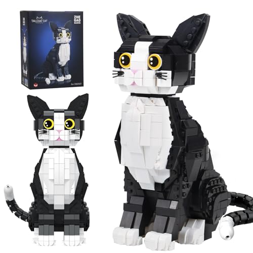 801PCS Tuxedo Cat Animal Mini Building Blocks Kit not Compatible with Lego Cats Size,Ideas DIY 3D Animals Craft Home Decor Collection,Unique Display Gift Toy for 6+ Kids and Adults