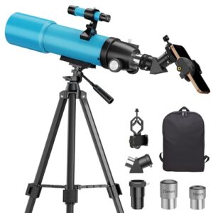 80mm Aperture Astronomical Telescope for Adults & Kids Age 6+: High Powered Portable Refracting High Powered FMC Beginners Explorer Scope for Moon Planet Stars Gazing with Professional Tripod