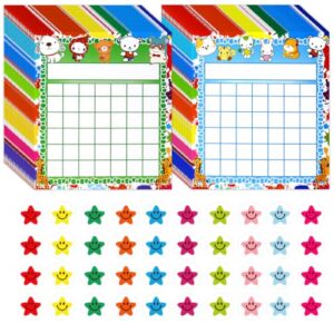 80 Pack Classroom Incentive Charts Incentive Reward Chart for Students Behavior Reward Charts with 2400 Star Stickers Students Chore Sticker Chart for Teacher Classroom Home School Supplies, 2 Designs