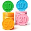 80Pcs Plastic Learning Counters with numbers with Storage Box, 4 Colors Bingo Chips with numbers 1 Inches Poker Chips Educational Counting Math Counters Manipulatives Round Game Chips Plastic Counters