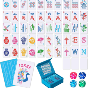 Soulchen 168 Pcs Premium American Mahjong Playing Cards, Large Print PVC Card Set with 4 Dice & Storage Case, Blue Porcelain Inspired, Easy-to-Read Mahjong for Adults, Seniors, Travel, Gift Giving