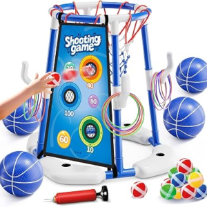 FLAMEBUDS 3 in 1 Pool Basketball Hoop & Ring Toss Game