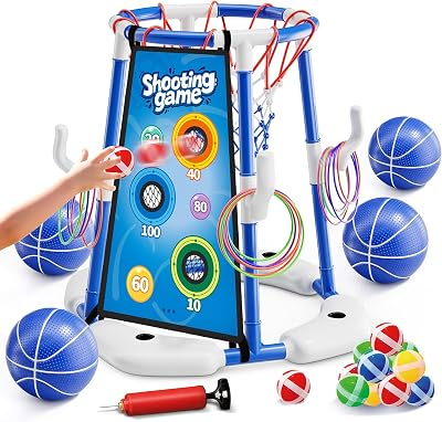 FLAMEBUDS 3 in 1 Pool Basketball Hoop & Ring Toss Game