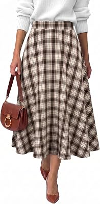 ANRABESS A-Line Plaid Maxi Skirts