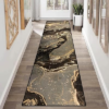 Modern Abstract Marble Runner Rug – 2×8 Luxury Hallway Rug Non-Slip Soft Washable Runner Rug for Entryways Hallways Bedroom Laundry Room Kitchen (Brown/Gold)