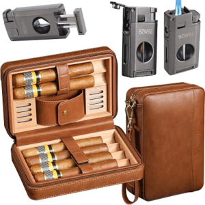 BZWBZ Travel Cigar Case Set, Brown Leather