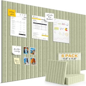 Large Felt Bulletin Board，36″ x 24″ 6 Pack Cork Board Alternative for Walls,Felt Wall Tiles for Office & Home Decor,Pin Board with 15 Pcs Pushpins and 40 Adhesive Tabs-Sage