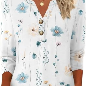GKBK Womens 3/4 Sleeve V Neck Button Down Henley Shirts