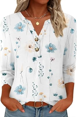 GKBK Womens 3/4 Sleeve V Neck Button Down Henley Shirts