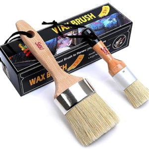 Chalk Paint Brushes Set, Pack of 2 Wax Brush – 2.5 Inches Large, Natural Bristles, Perfect for Furniture Painting, Stencils, Waxing – No Shedding, Superior Paint Pick-Up & Release