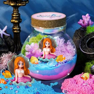 Winnrok Mermaid Terrarium Kit for Girls – DIY Night Light Craft with 13-Color LED, Remote & Timer. Ideal Easter Basket Stuffers, Birthday Gift for Kids Ages 4-8-12. Create Underwater Garden