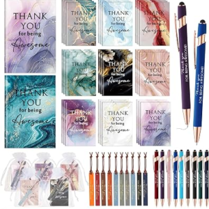 Qilery 30 Set Employee Appreciation Gifts Set Bulk Include Mini Notebook, Ballpoint Pen, Leather Bookmark, Drawstring Pocket Thank You for Being Awesome Gift for Teacher Staff Volunteer Coworker