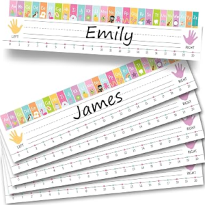 Hadley Designs Desk Name Tags for Classroom –25 Student Name Tags for Desks, 13×3 Name Plates for Classroom Decor, Teacher Supplies, Pastel Nametags, 1st-3rd Grade Kindergarten Preschool Must Haves