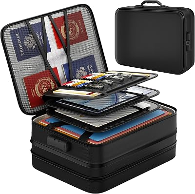 Nacial 5200℉ Fireproof Document Box with Lock, Expandable Document Organizer, Heat Insulated Fireproof Waterproof Box for File Storage, Portable Sturdy Handle for Important Documents Home Travel