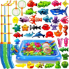 CozyBomB™ Magnetic Fishing Toys Game Set for Kids | Water Table Bathtub Kiddie Pool Party Pole Rod Net, Outdoor Plastic Floating Fish, Toddler Bath Color Ocean Sea Animals Birthday Gift Age 3-5 6 4-8