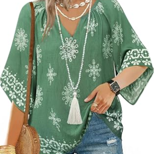 Womens 3/4 Length Sleeve Boho Tops