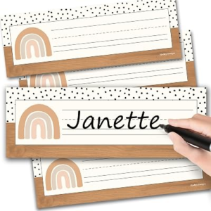 Hadley Designs Desk Name Tags for Classroom – 25 Student Desk Name Plates for Classroom Decor, 9×3 Boho Nametags Cubby Labels Teacher Supplies, 1st 2nd 3rd Grade Kindergarten Preschool Must Haves