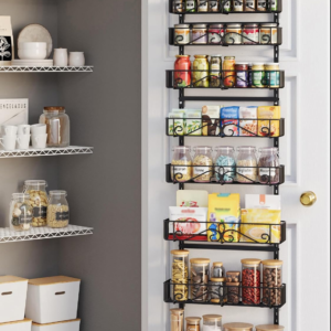 NQW 8-Tier Over Door Pantry Organizer,Heavy Duty Adjustable Metal Shelf for Pantry, Black