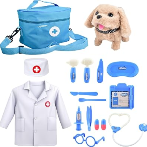 Doctor Kit for Toddlers 3-5 Doctors Play Set Toddler Girl Dog Puppy Vet Kit Kids Veterinarian Playset Toys 3 4 5 Year Old Birthday Gift
