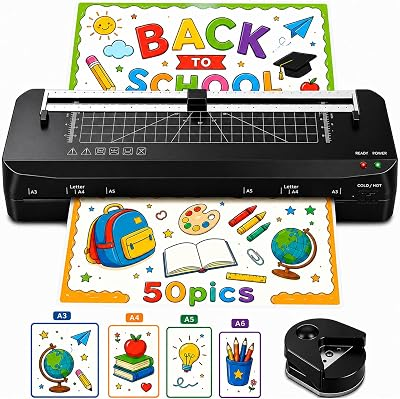 Laminator, A3 Laminator Machine with Built-in Trimmer, 70 Seconds Quick Warm-Up, Cold and Thermal Laminating with 50 Sheets, NTC Technology for Home Office School (A3+50pics)