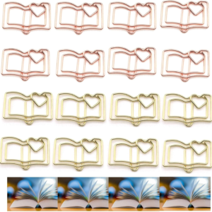 30 Pcs Metal Book-Shaped Paper Clips Set – Cute Gold & Rose Gold Paperclips for Document Organization, Bookmark, & Office Desk Decor