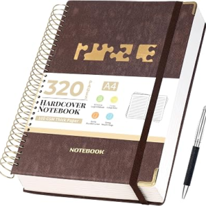 CAGIE Spiral Notebook Journal 8.5”x 11” for Work, School | 320 Pages, College Ruled, 100 gsm Paper, A4 Large Journal, Spiral Bound Journals, Brown