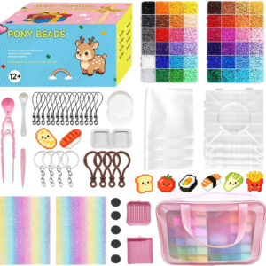 MOOB 26,000 Pcs 2.6mm Mini Fuse Beads, 48 Colors Melty Beads Kit with 4 Pegboards, 2 Shiny Ironing Sheets, 1 Tweezers & 1 Pink Storage Bag, Arts and Crafts for Kids