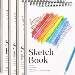 4 Pack Small Sketch Books, 5.5 × 8.5 in, Spiral Bound, 100gsm Paper