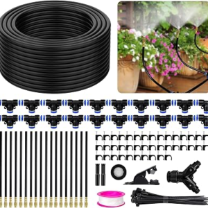 100FT Drip Irrigation Kit System for Garden 360° Adjustable Garden Sprinklers for Yard Watering System with 18 Nozzles Raised Bed Greenhouse Plant Watering Devices Misting System