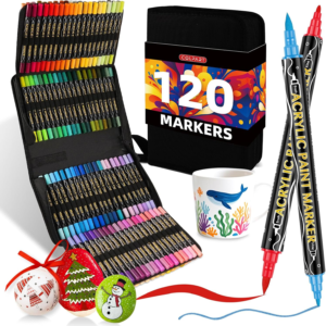 colpart Acrylic Paint Markers,120 Colors Dual Tip Acrylic Paint Pens,Brush Tip and Fine Tip Markers For Rock Painting,Easter Deco Plastic,Canvas And Diy Crafts Art Supplies