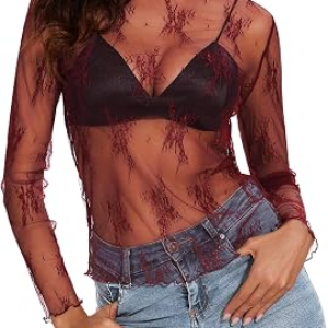 ETOSELL Womens Lace Mesh Tops