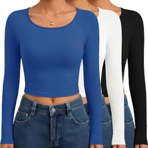 EKOUAER Women 3 Pack Long Sleeve Crop Tops