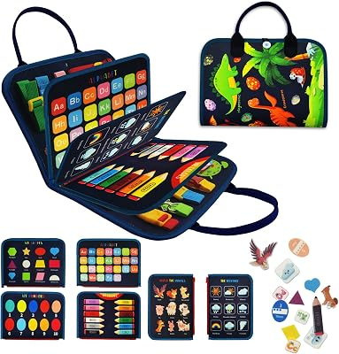 LearnToy Busy Board - Dinosaur Montessori Toys for 3 4 5 Year Old - Sensory Toys for Autistic Children - Toddler Travel Toys - Busy Book for Toddlers Activities as Boys Girls Gift | Sensory Toys for Autistic Children - Toddler Travel Toys - Busy Book for Toddlers Activities as Boys Girls Gift