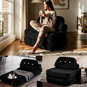 NESLAKO Fold Out Chair Bed-Futon Convertible Sofa with Back Support and Pillow, up to 300LBS Load Capacity,32’’-64’’ Foldable, No Assembly Required, Space-Saving,Portable mini Couch for Bedr