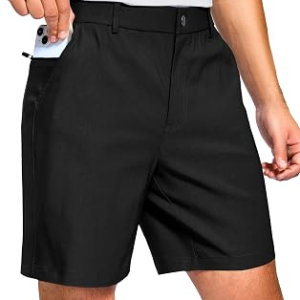 Pudolla Men’s Golf Dress Shorts 7″/9″ Stretch Casual Work Hybrid Shorts for Men with 3 Pockets Quick Dry Breathable(Black 36W x 7L)