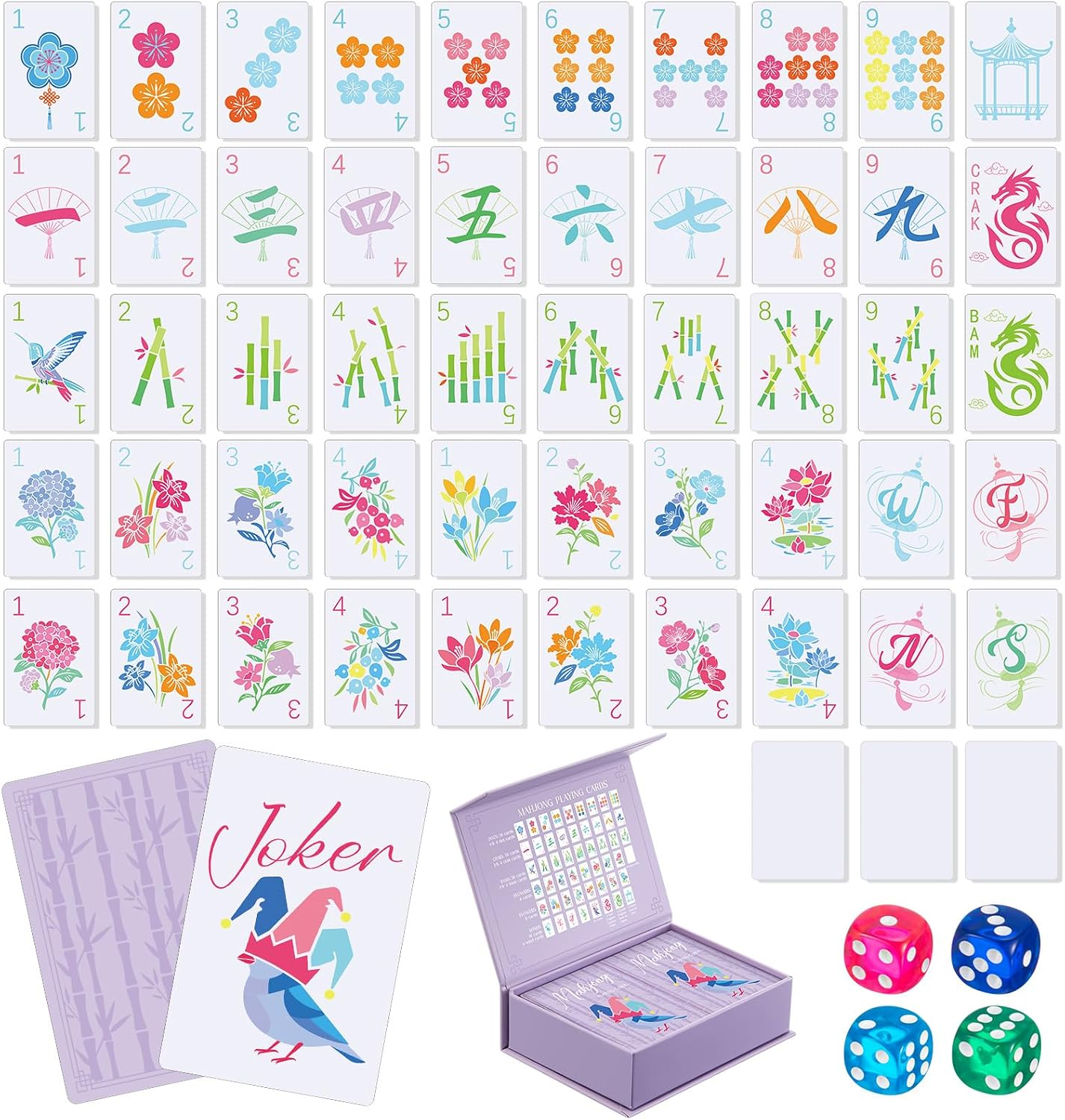Soulchen 168 Pcs Premium American Mahjong Playing Cards, Large Print Waterproof PVC Card Set with 4 Dice & Storage Case, Elegant Lavender, Easy-to-Read Mahjong for Adults, Seniors, Travel, Gift Giving
