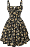 Scarlet Darkness Floral Mini Corset Dress Women Teens Sundress with Pockets | Floral mini dress with adjustable straps, square neck, smocked back, left hidden zip, side pockets, flowy dual-layer hem