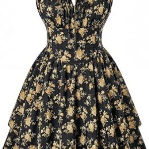 Scarlet Darkness Floral Mini Corset Dress Women Teens Sundress with Pockets | Floral mini dress with adjustable straps, square neck, smocked back, left hidden zip, side pockets, flowy dual-layer hem