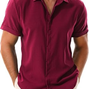 Drazivon Men’s Linen Short Sleeve Button Down Casual Beach Shirts Red 3XL