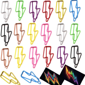 Upquzzfy 50 Pcs Lightning-Shaped Paper Clips – Funny Metal Paperclips Set for Office, School File Organization, Desktop, and Party Decor – Multicolored with Sprayed Finish