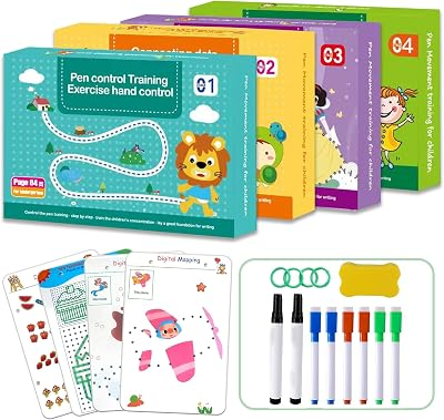 Scribble Smart Workbook, Tracing Books for Kids Ages 3-5, Handwriting Practice Workbook, Pen Control and Tracing Book Wipe Clean, Montessori Educational Fine Motor Toddler Learning Toys(L1-L4 Set)