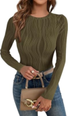PRETTYGARDEN Fitted Textured Knit T-Shirts